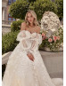 Strapless Beaded Ivory 3D Floral Appliques Tulle Wedding Dress